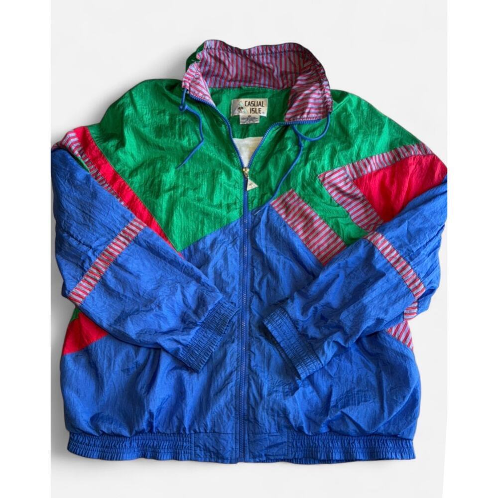 CASUAL ISLE Windbreaker XL Blue Colorblock Retro Lightweight